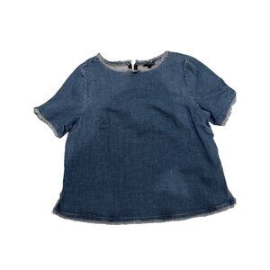 Lane Bryant Womens Denim Frayed Short Sleeve Top W/ Back Zipper
